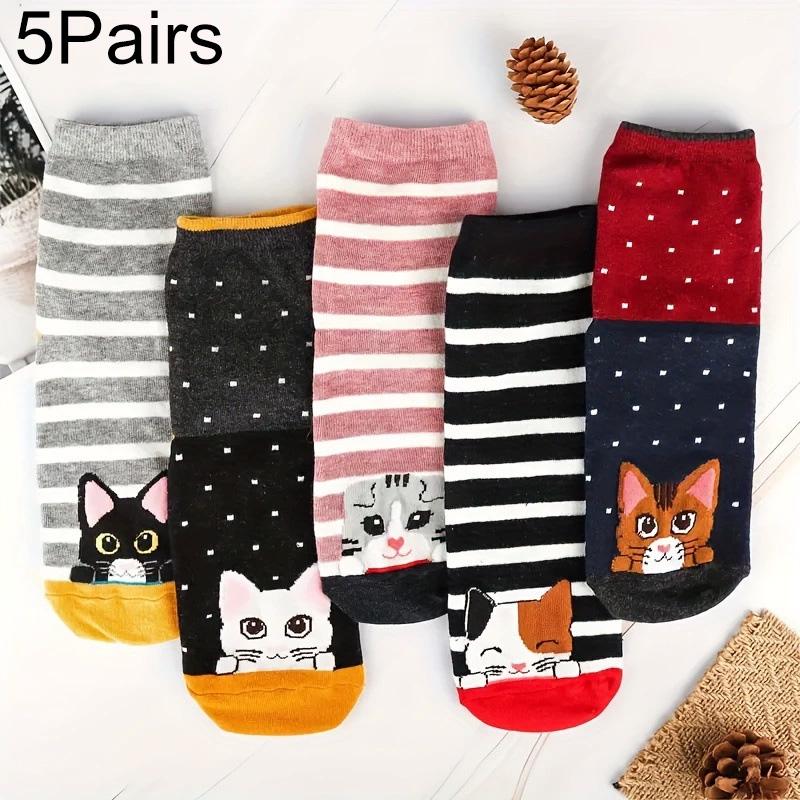 

5 пар женских красочных носков с принтом, осенне-зимние, забавные носки, милые хлопковые носки, носки с кошками и собаками 35-39