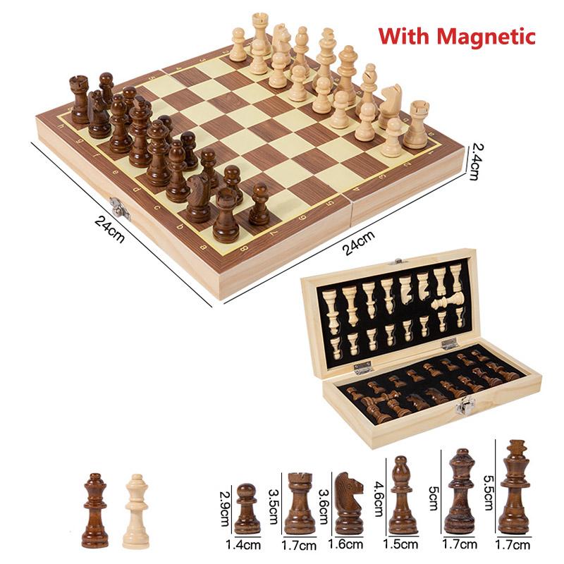 Folding Chess Set Wooden Chess Pieces Board Games Handmade Checkerboard Family Table Game Educational Child Games