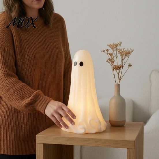 Spooky Tabletop Ornament Light Up Ghost Halloween Lamp, 3D Printed LED Figurine, Creative Window Display Glowing Decoration for Mantel, Shelf, Tiered