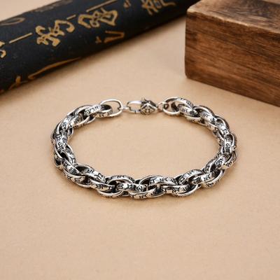 S925 Sterling Silber Vintage personalisierte sechs Charakter wahre Worte ineinandergreifende Armband Herren und Damen Modeschmuck Geschenk
