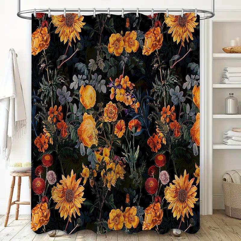 Floral Shower Curtain Botanical Print Bathroom Decor Vintage Flower Pattern Waterproof Fabric Backdrop Washable Artistic Home Te