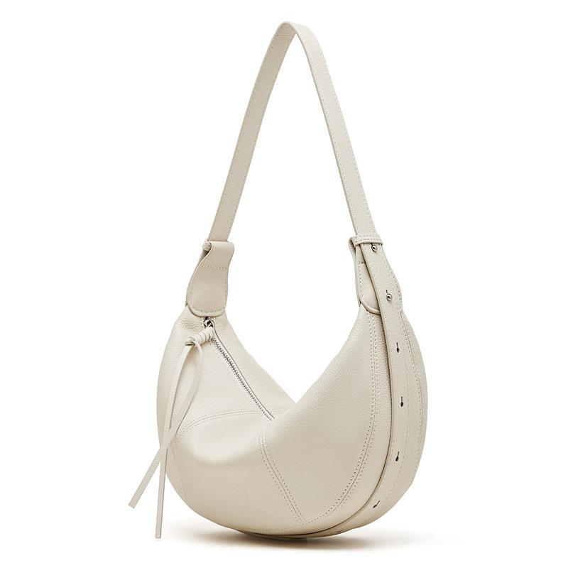 First Layer Cowhide Croissant Bag Diagonal Span Dumpling Bag Genuine Leather Single Shoulder Practical Commuting Solid Color Soft Leather Women'S Bag