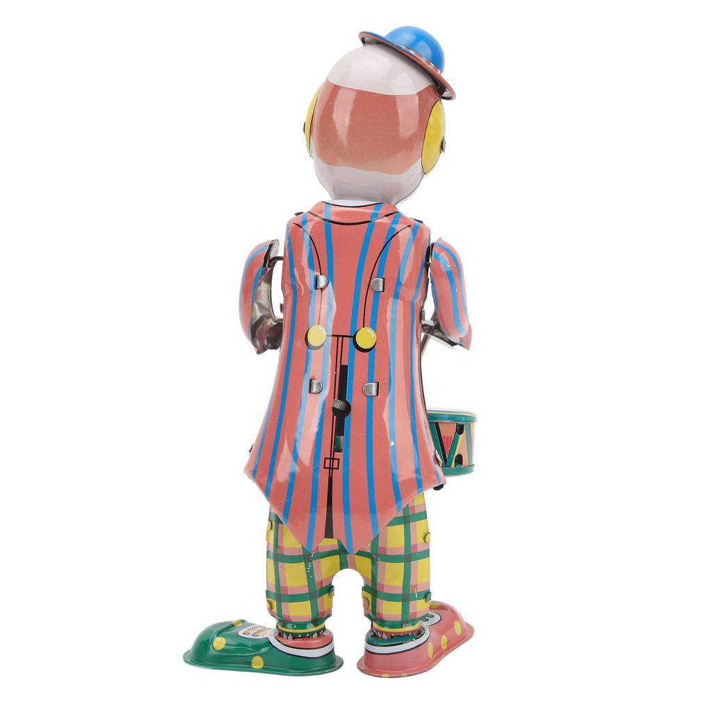 Wind Up Clown Tinplate Retro Clockwork Clown Drummer Figure Vintage Clown Toy for Kids Desktop Decoration Ornament Party Favor Gift
