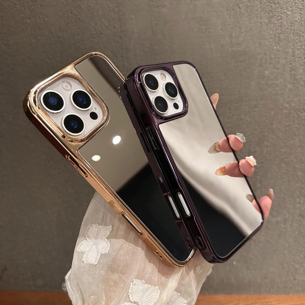 For Apple 17Air Plated Phone Case for IPhone 16 Promax Makeup Mirror Anti Drop Full Pack Hard Case