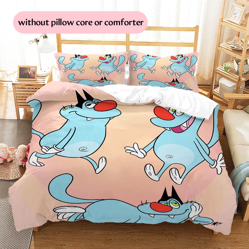 Fat Cat and Xiao Qiang Pattern Bedding Quilt Set Home Decoration Gift (1 * duvet cover + 2 * pillowcase without core)