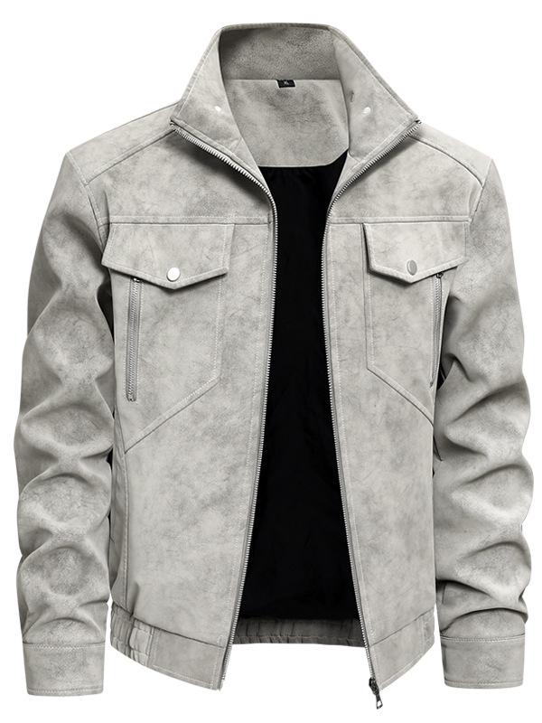 Men's Genuine Leather Stand Collar Jacket - Trendy, Versatile, Business Casual Motorcycle Outerwear
