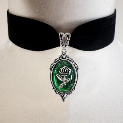 Gothic Punk Rose Pendant Velvet Black Choker Short Necklace, Vintage Style Neck Decoration Ornament