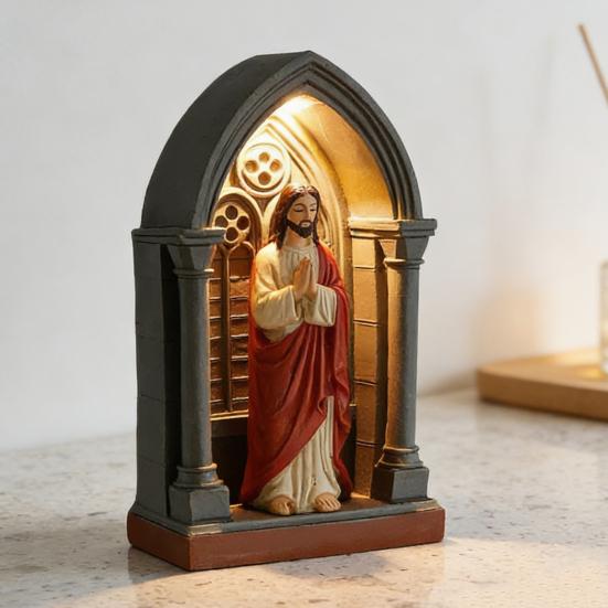 Cathedral LED Prayer Shrine Night Light Religious Table Lamp with Illuminated Arch Spiritual Gifts for Women Men Christian
