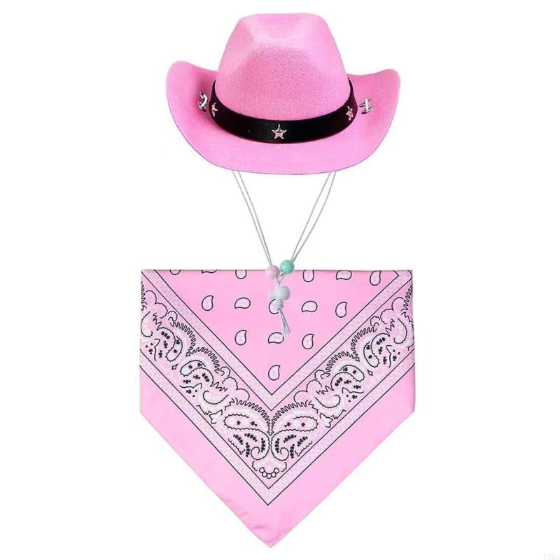 Dog Cowboy Costume Hat Bandanas Set Dogs Adjust Caps Festival Props Outfit