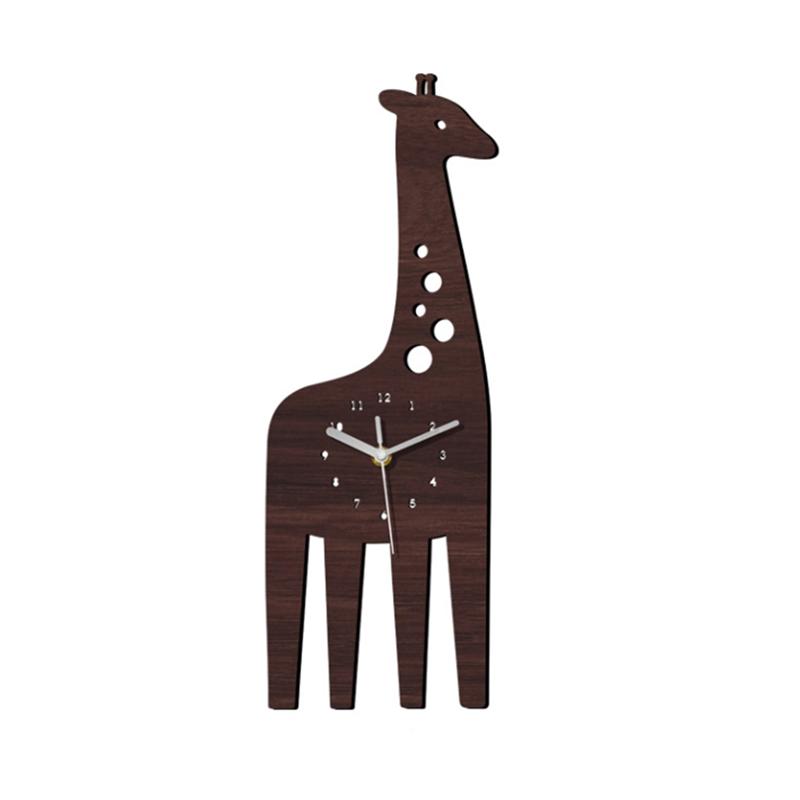 A44Z-Giraffe Wooden Clock Digital Wooden Silent Clock Children s Room Kindergarten Wall Decoration Children s Room Wall Clock коричневый