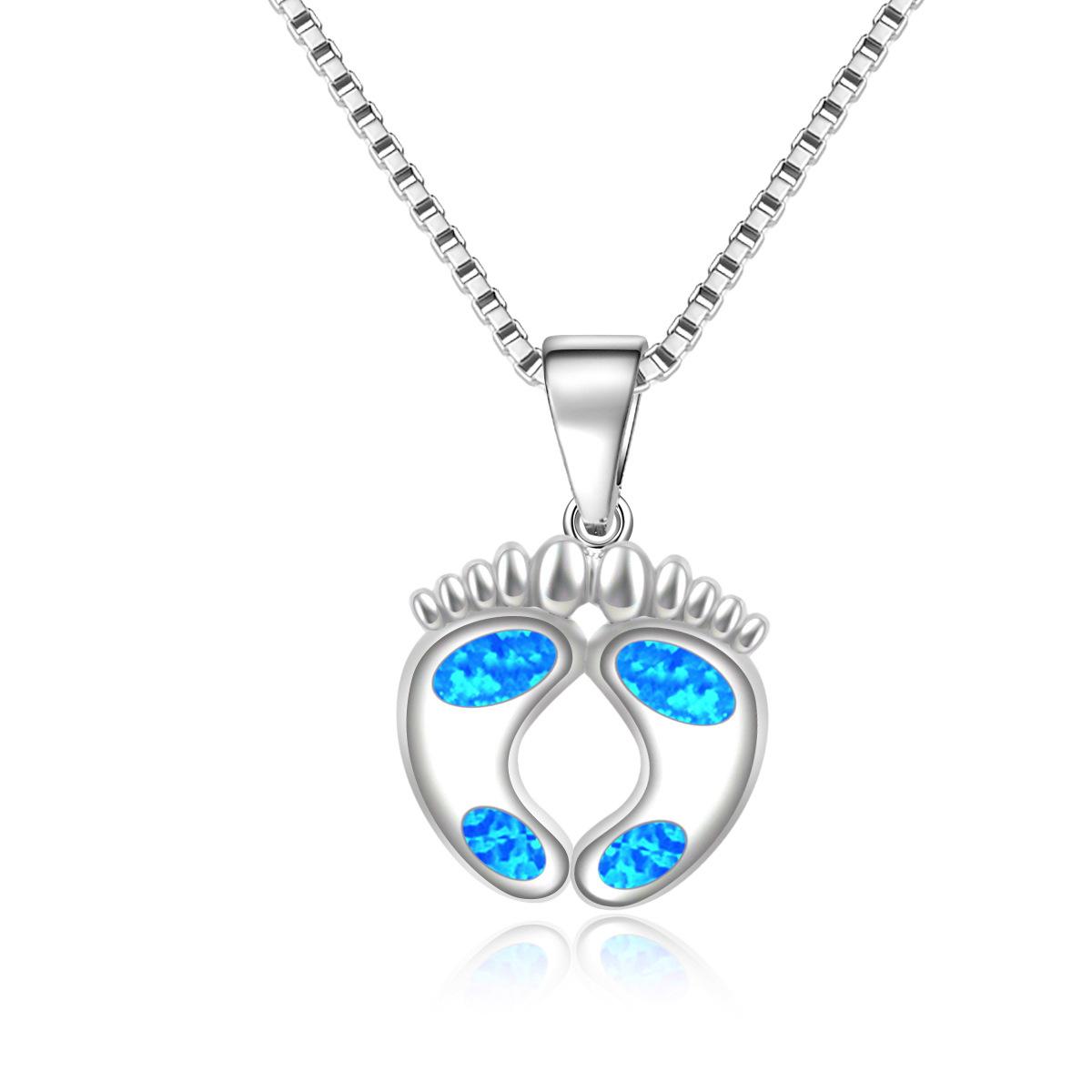 New Arrival Blue Opal Footprint Necklace - Dainty Beach-Inspired Pendant for Women Sweater Chain 19.0in & above&Fashion синий