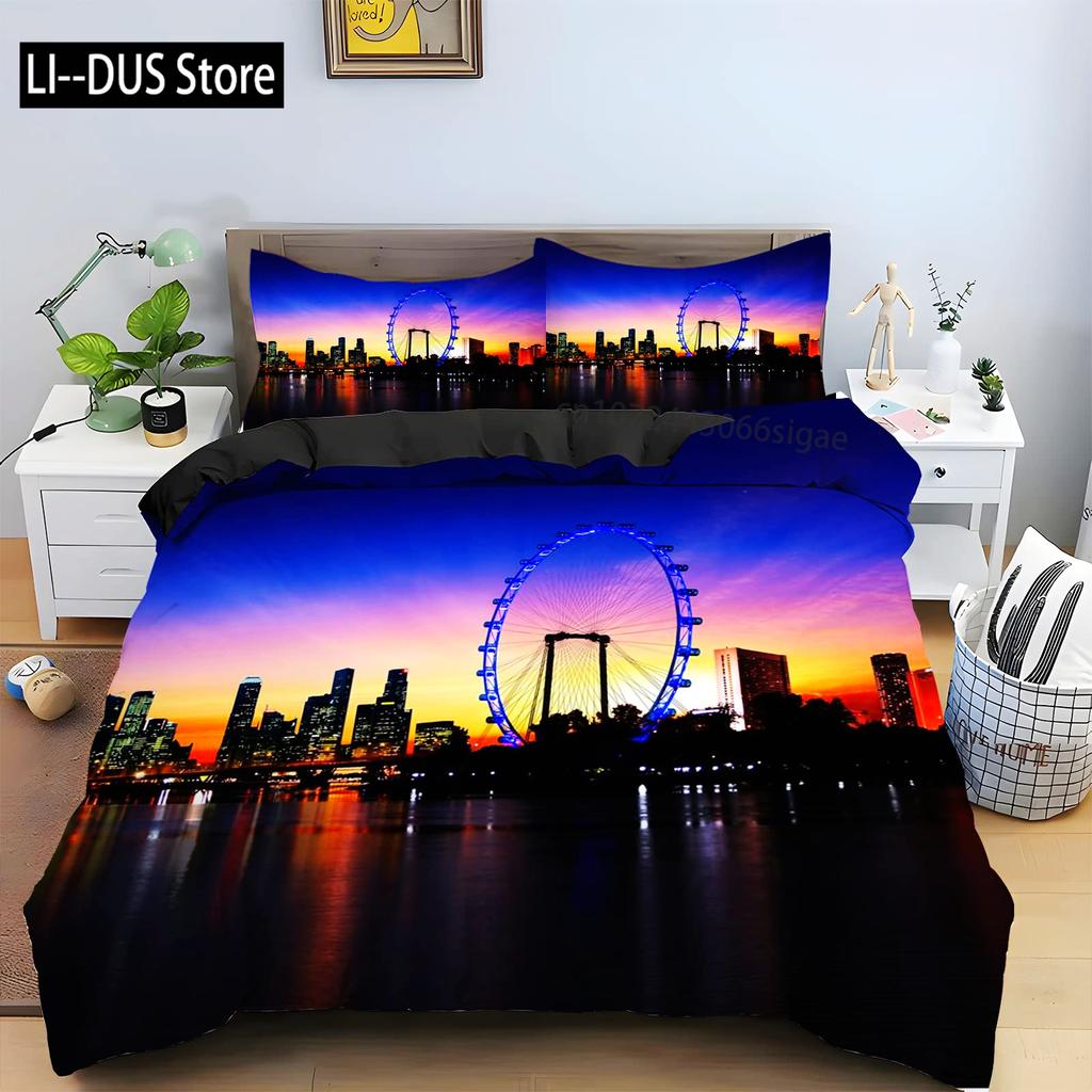 Ferris Wheel Comforter Cover Set Colorful Ferris Duvet Cover Bedding Set 3pcs for Kids Boys Soft Quilt Cover with 2 Pillowcase