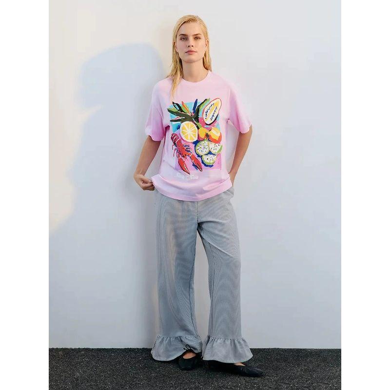 Printed T-shirt Top New Arrival Cute Sweet Printed Fashion Wind Summer Cotton Short Sleeve T-shirt Tops