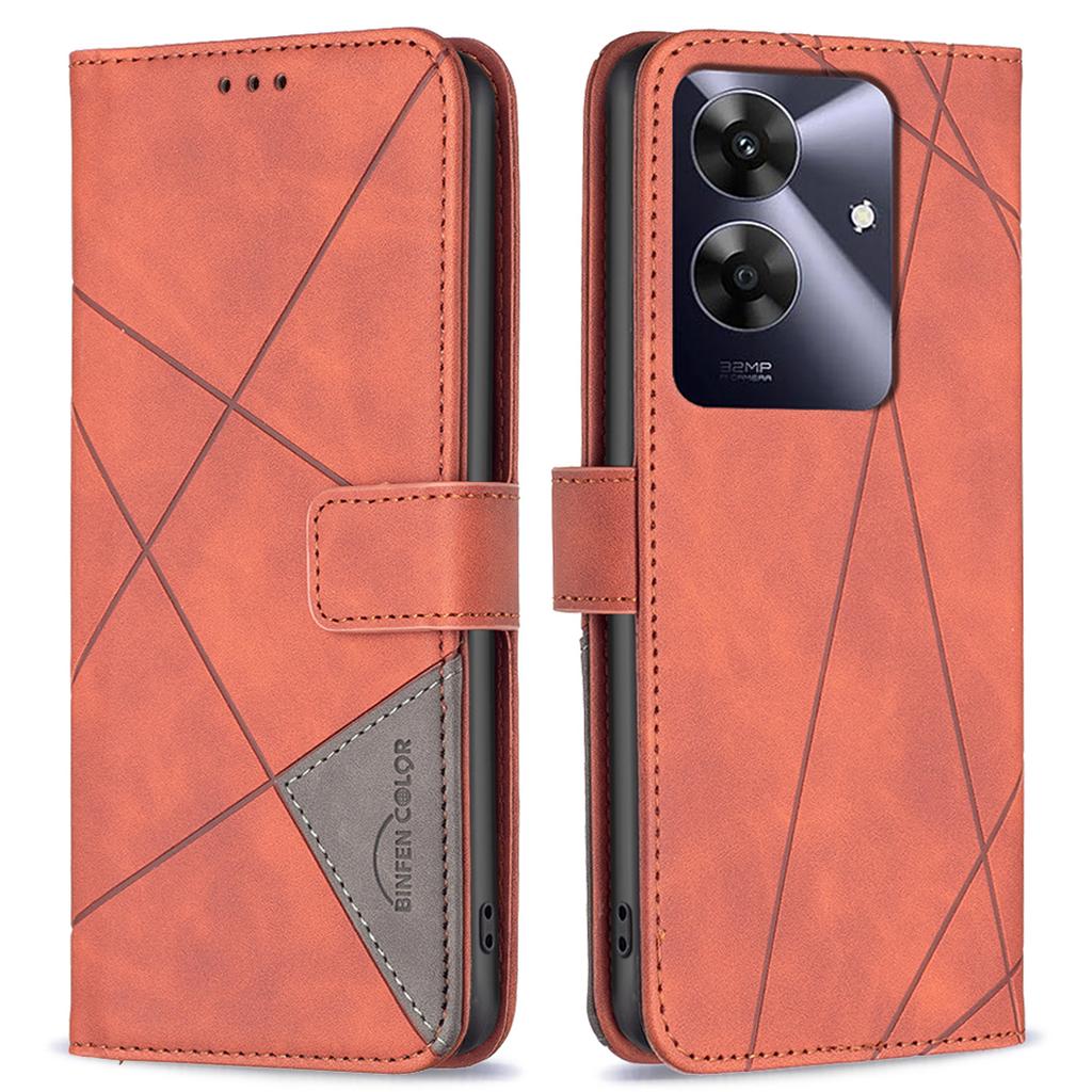 BINFEN COLOR For Realme Note 60/C61 4G Phone Cases Wallet Stand Geometry Imprinted Leather Cover