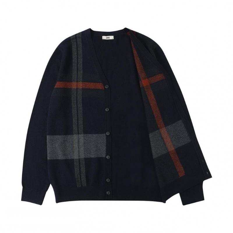 DakS Men S Wool100 Check Pattern Cardigan dmw1Swcd101n1
