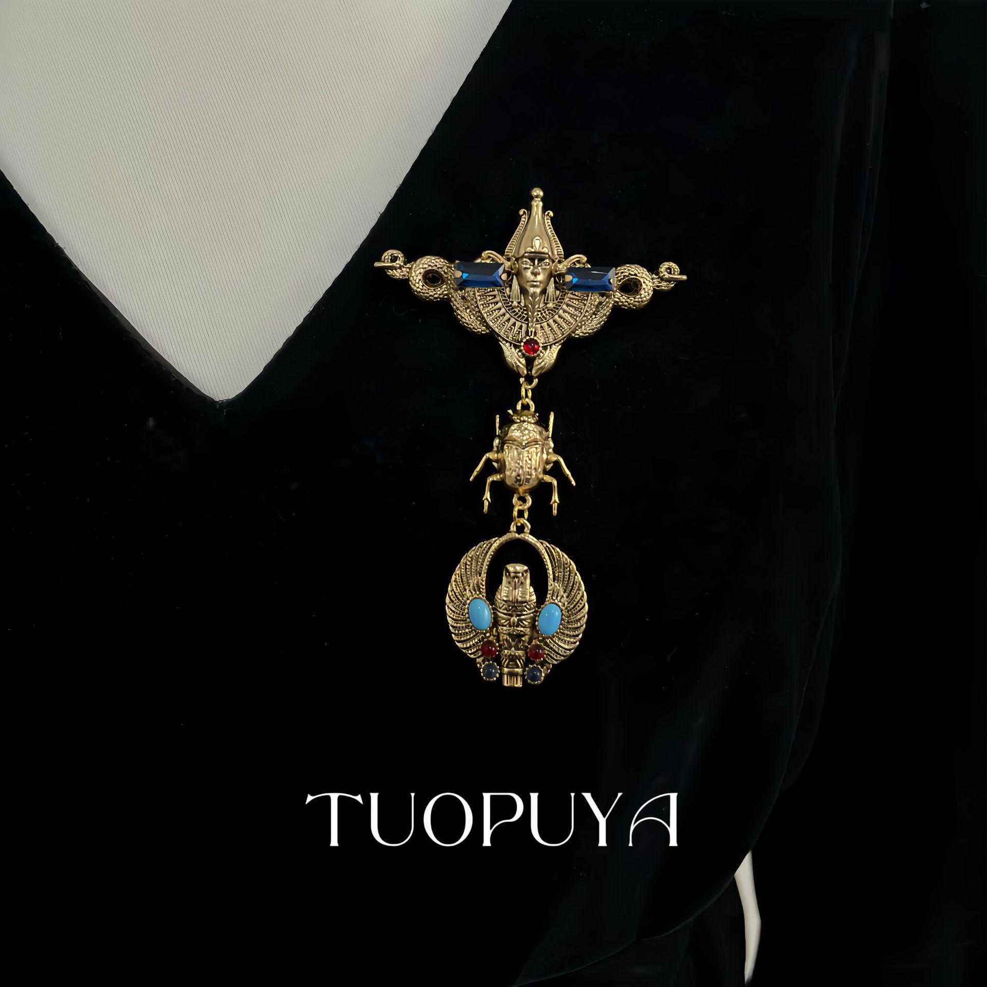 Vintage Egyptian-Inspired Brooch with Rhinestones