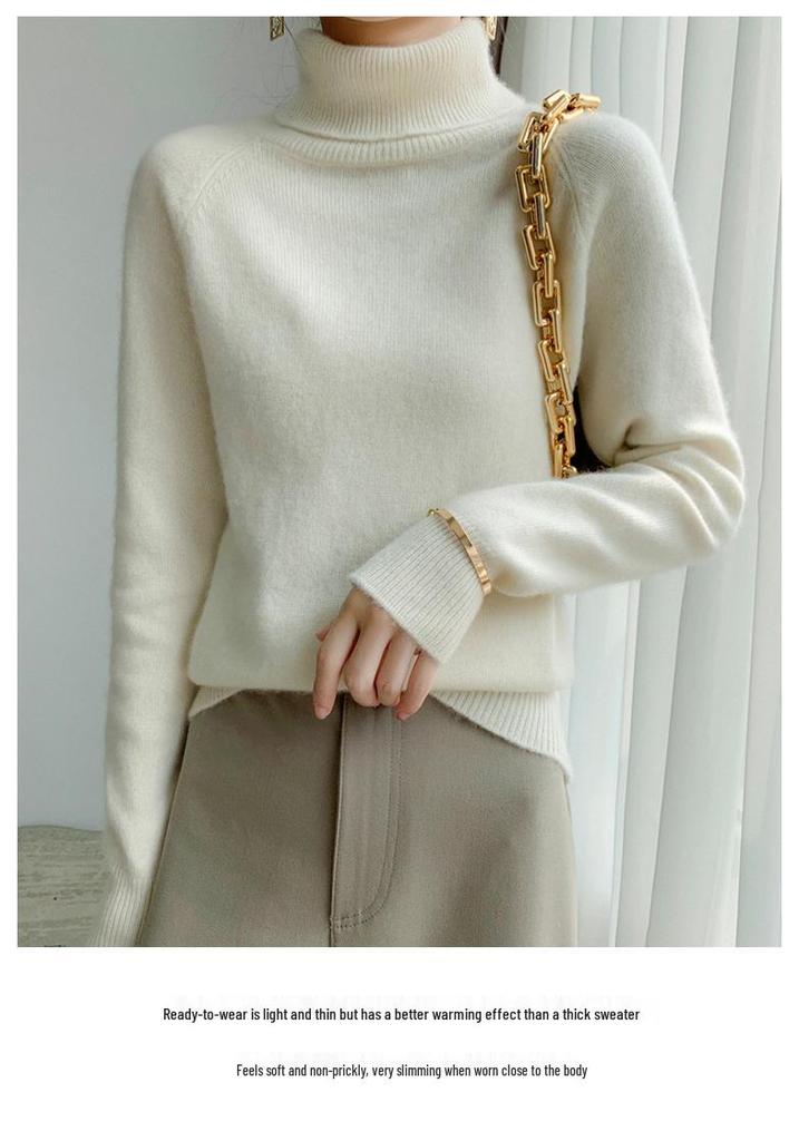 Women's High Neck Cashmere Sweater - Loose Fit, Thick Knit Pullover for Autumn & Winter
