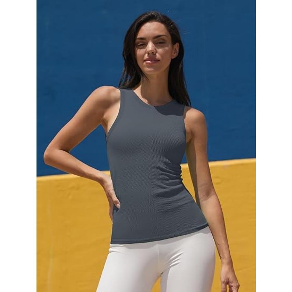 CHARMLEAKS Workout Tank Tops for Women Seamless Full Length Gym Tops Athletic Yoga Top Built In Bra