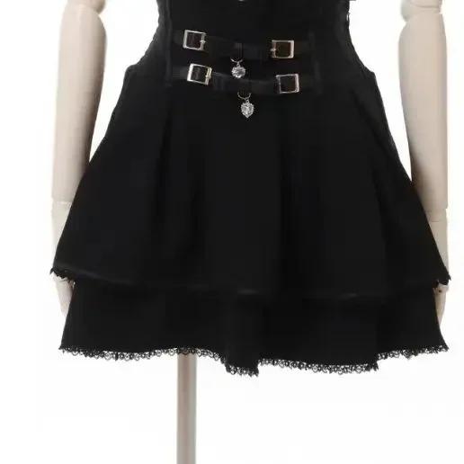 Japanese Sweet Lolita Style Mini Skirt Women Elegant Lace Bandage Party Cake Skirts Female Gothic Y2k Metal Buckle Skirt