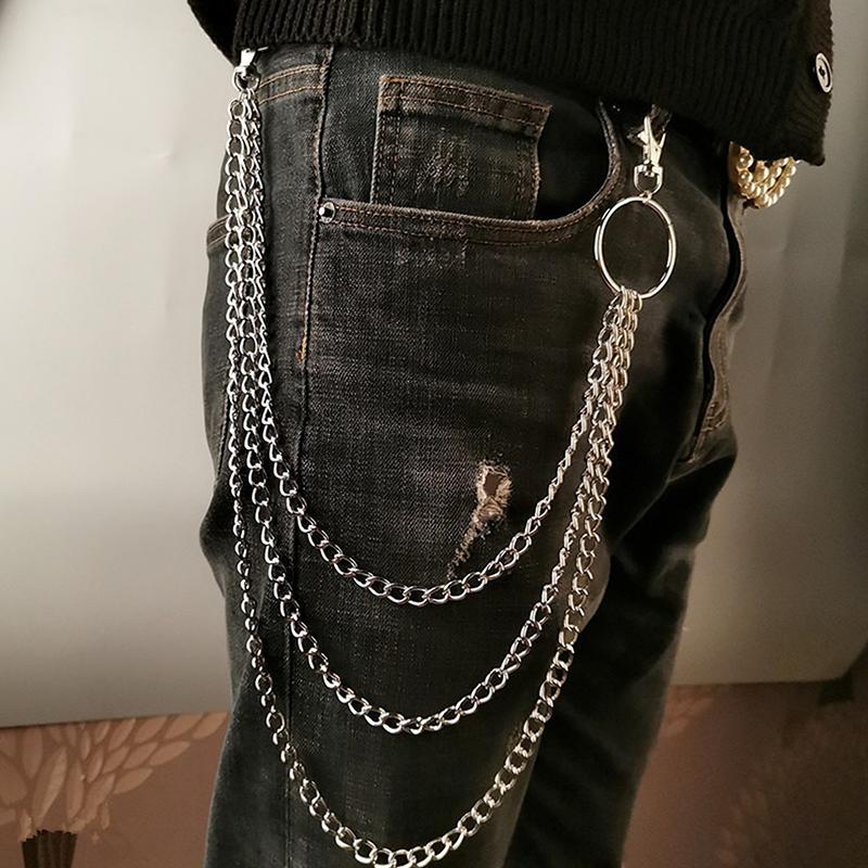 Long Metal Belt Chain Rock Punk Hook Trousers Pant Waist Link Metal Wallet Chain Keychain Ring Clip