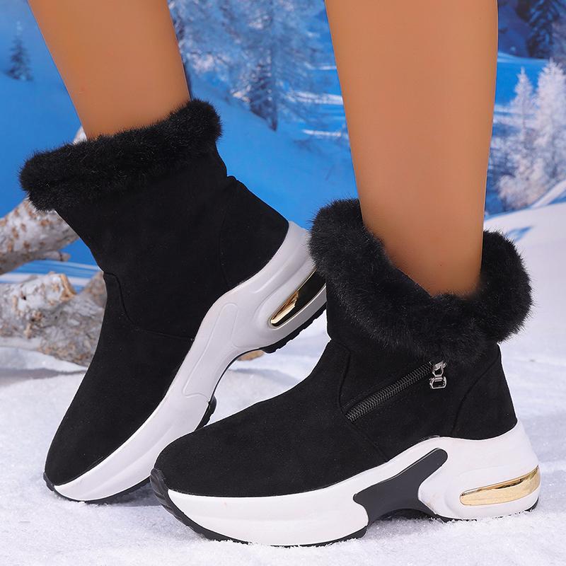 Fashion Black Chunky Platform Fur Ankle Boots Women 2025 Retro Zipper Wedge Heel Snow Boots Woman Autumn Winter Short Booties Mujer 43