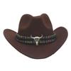 Western Cowboy Hat for Men Women Wide Brim Sun Protection Fedora Beach Hat Wool Cowgirl Felt Hat with Adjustable Strap