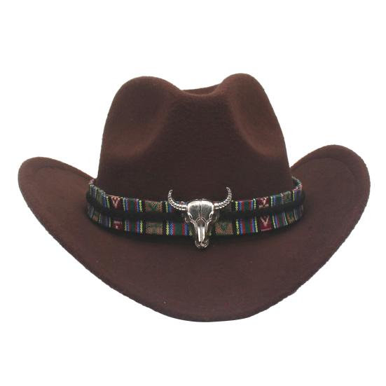 Western Cowboy Hat for Men Women Wide Brim Sun Protection Fedora Beach Hat Wool Cowgirl Felt Hat with Adjustable Strap