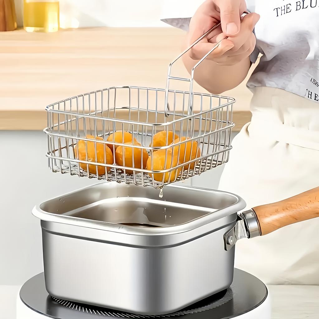 Heavy-Duty Square Deep Fryer Made of Stainless Steel, Featuring a Basket And Lid, Suitable for Induction. Ideal for Home Use