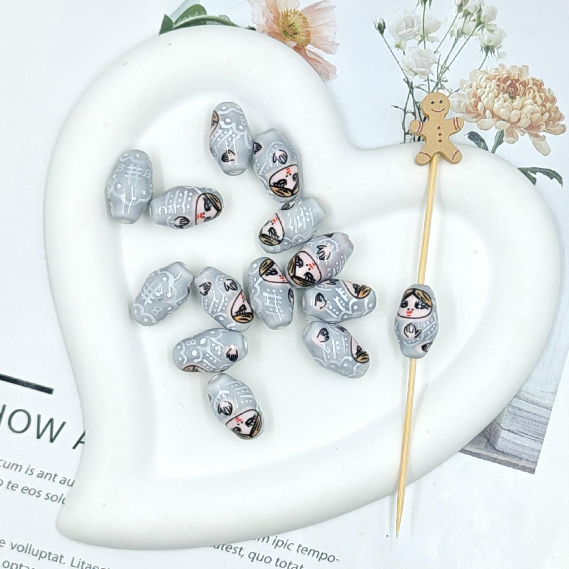 

Hand-Painted Matryoshka Dolls Colorful Ceramic Beads DIY Bracelet & Earrings Jewelry Accessories Approx. 21.6*13 mm