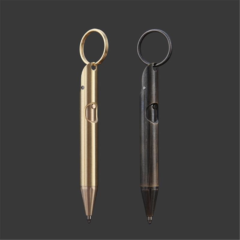 Brass Pocket Pen Keychain Pendant Travel Pen 1.0mm Retractable Ballpoint Pen Gift Pen Writing Pen