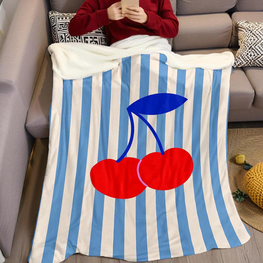 Cherry Stripe Flannel Blanket Warm Soft Halloween Christmas Couch Warm Cozy Decorative Decor Gift for All Season