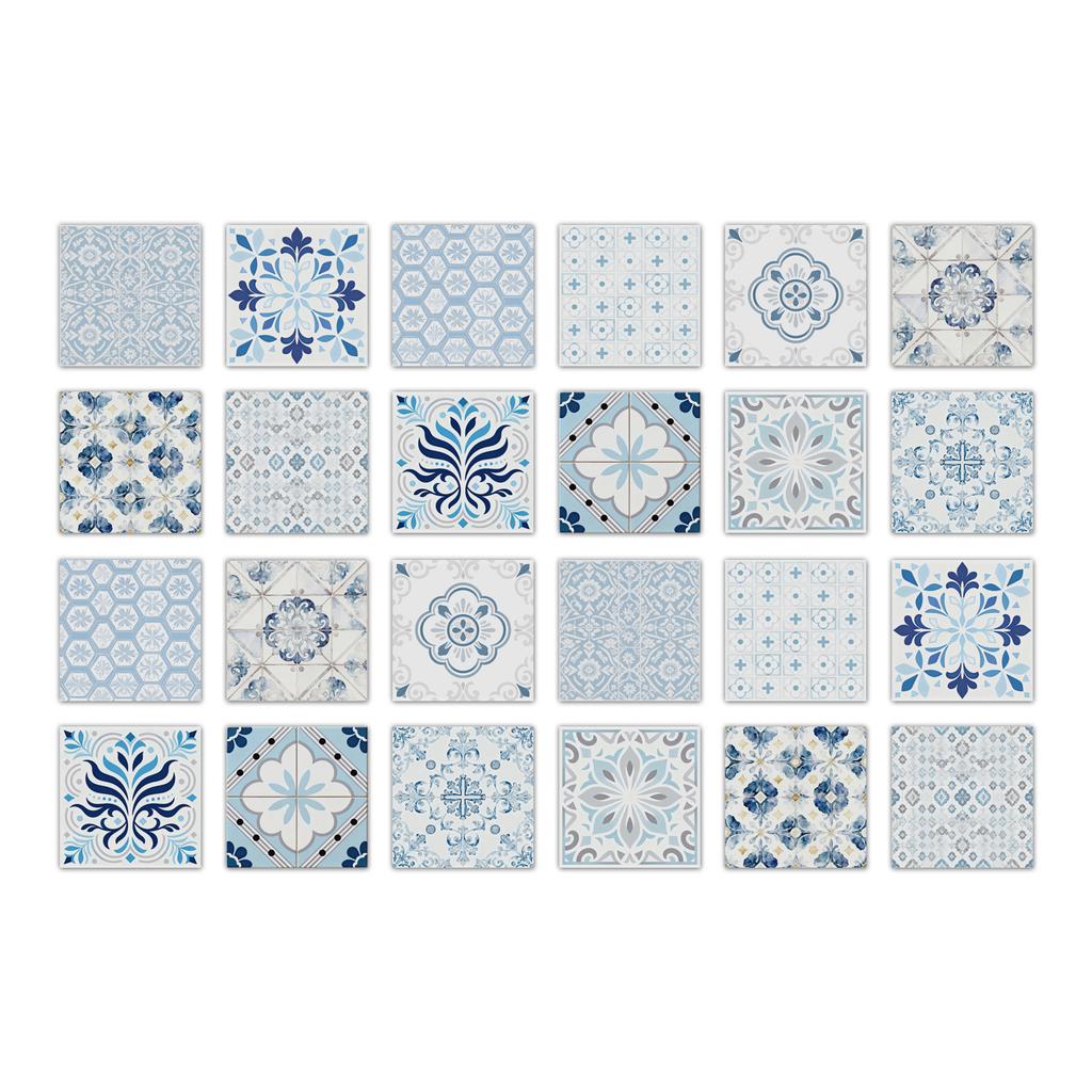 24pcs Mandala Wall Stickers Kitchen Self-Adhesive Waterproof Tile Stickers Bathroom Decor Moroccan Pvc Decal