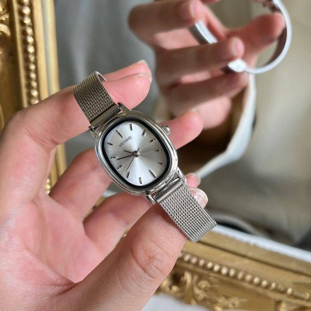 Simple Oval Dial Women's Watch Stainless Steel Green Ladies Wristwatches Purple Quartz Watch Gifts