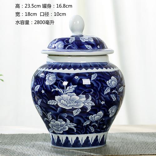 Modern Ceramic Blue and White Porcelain Antique General Jar with Lid Large General Storage Tea Caddy Countertop Home Decoration
