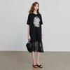 Chuyu Loose-Fit Dog Print T-Shirt Dress with Lace