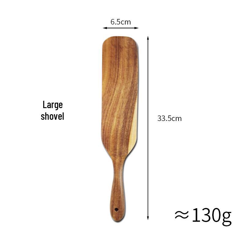 Acacia Wood Kitchen Utensil Set: 5-Piece Long Handle Spatula, Scraper, Whisk, Cooking Spoon, Teak Wood