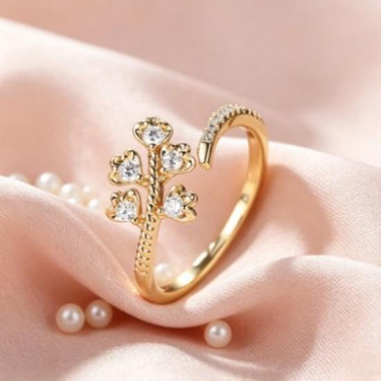 Heart-shaped branch diamond-studded open ring for women Vintage twisted tree of life zircon adjustable ring