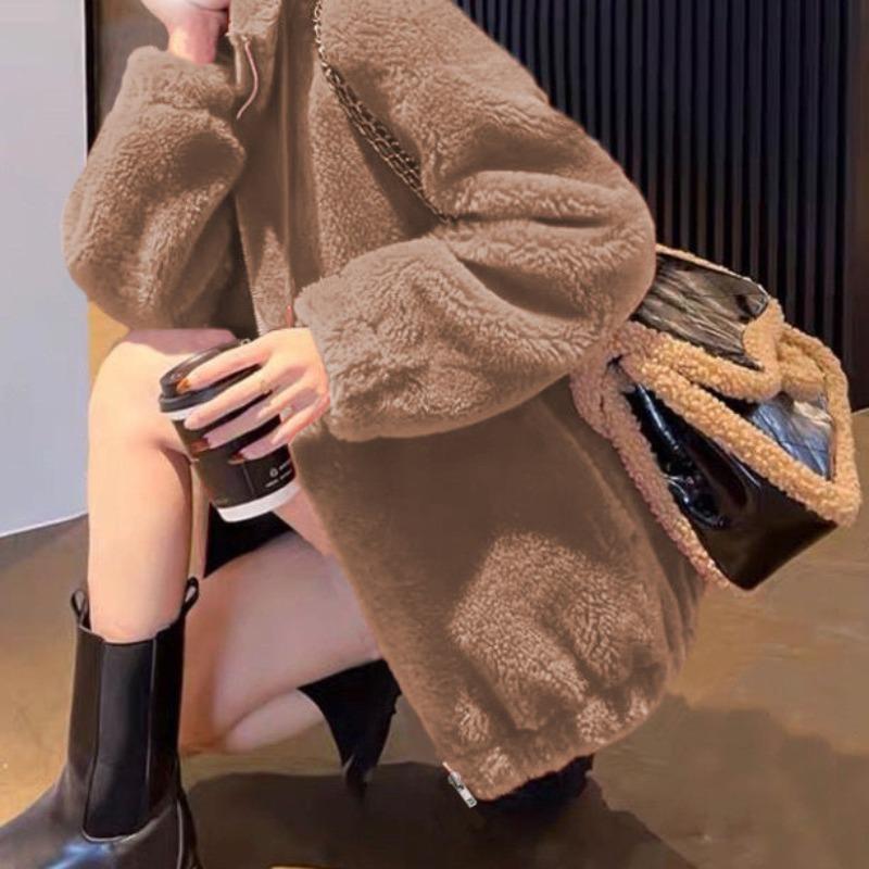 Cardigan Jacket for Women's Autumn and Winter New Stand-up Collar Loose Velvet Thickened Thermal Zipper Sweater for Women