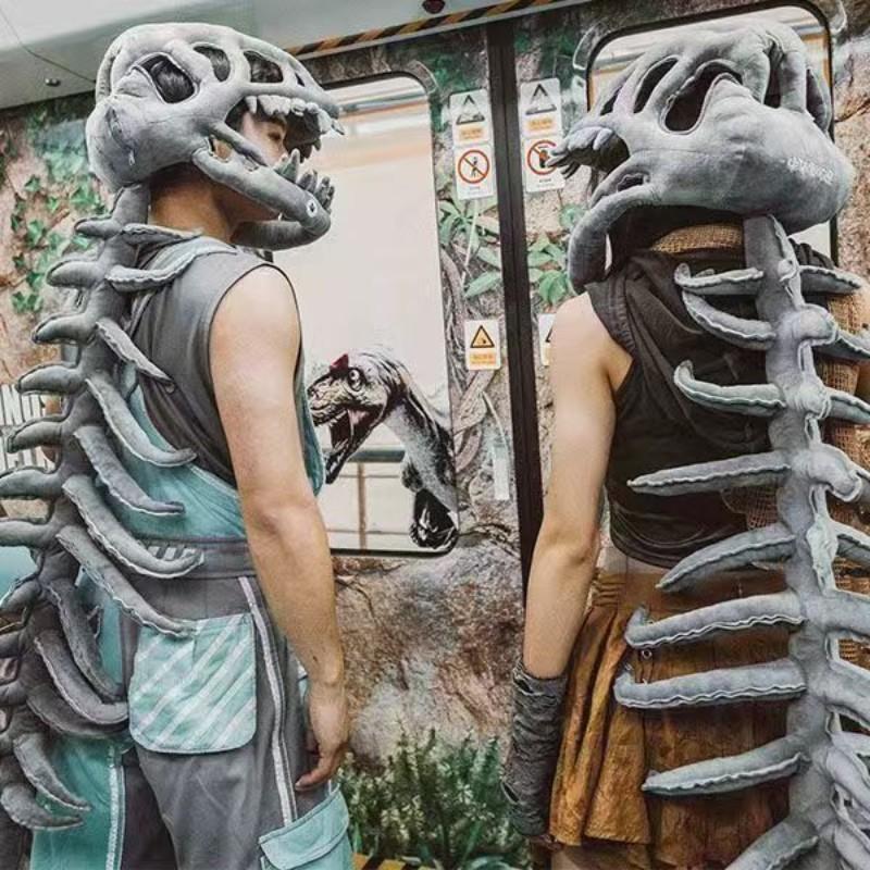 75/115CM Realistic Dinosaur Skeleton Costume Set Funny Headgear Cosply Dress Up Clothing Plush Toys Creative Gifts