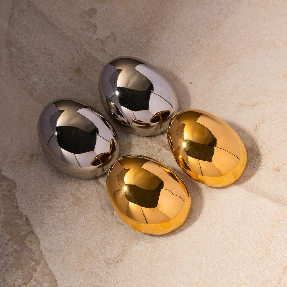 Minimalist Light Luxury Polished Oval Stud Earrings - Textured Gold & Silver, Skin-Friendly, New Jewelry for Women