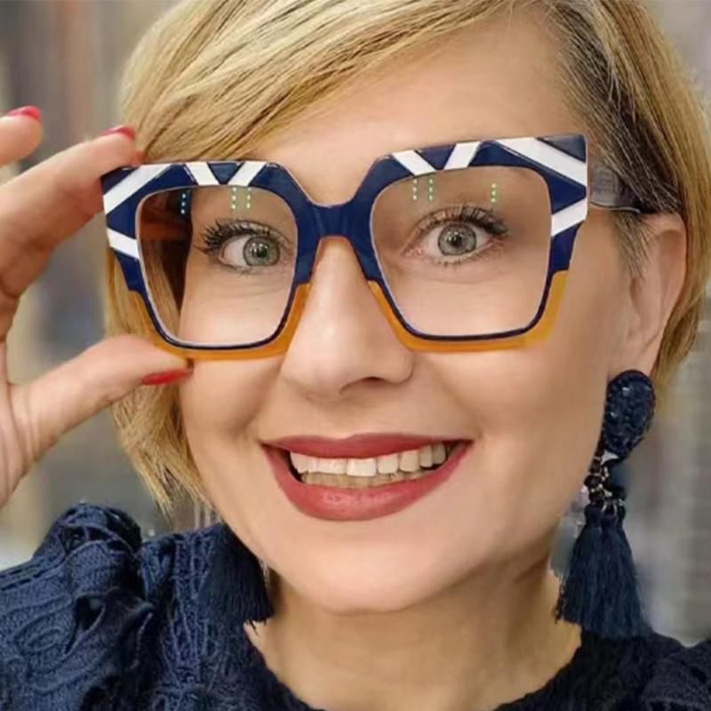 Neuer Stil Katzenaugenrahmen für Brillen Damen Persönlichkeit Farbblock Brillen Anti-Blau Klares Glas Nicht-verschreibungspflichtige Brillen