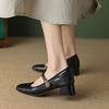 Retro French Single Shoes 2025 Autumn Square Head Thick Heel Small Leather Shoes One-word Buckle Belt Low Heel Mary Jane Shoes