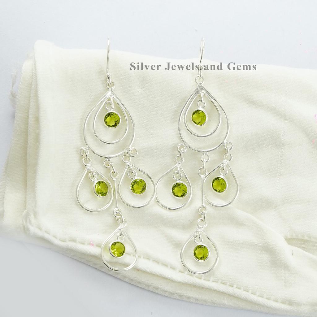 Natural Peridot Earrings, 925 Sterling Silver, Gift For Girlfriend, Long Earring, Handmade Earrings, Anniversary Earrings