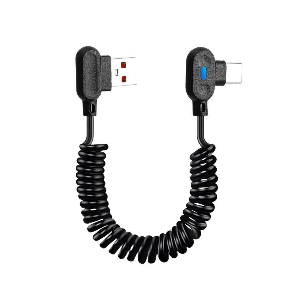 

6A Fast Charging Short Spring Data Cable USB Type C Elbow Quick Charge Wire for Samsung Huawei Xiaomi Phone Charger Sync Cord 1m чёрный