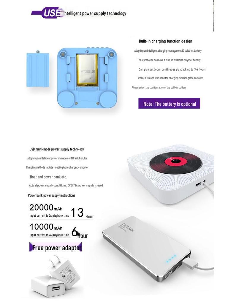 Portable HD Bluetooth DVD/CD Player with MP3, Rechargeable Speaker, TV Connectivity