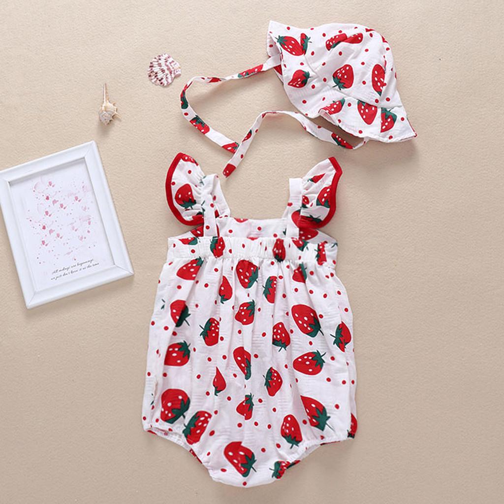 Nou-născut Bebeluş Fete Bretele Imprime Fructe Salopetă Costum de soare Căciulă Body