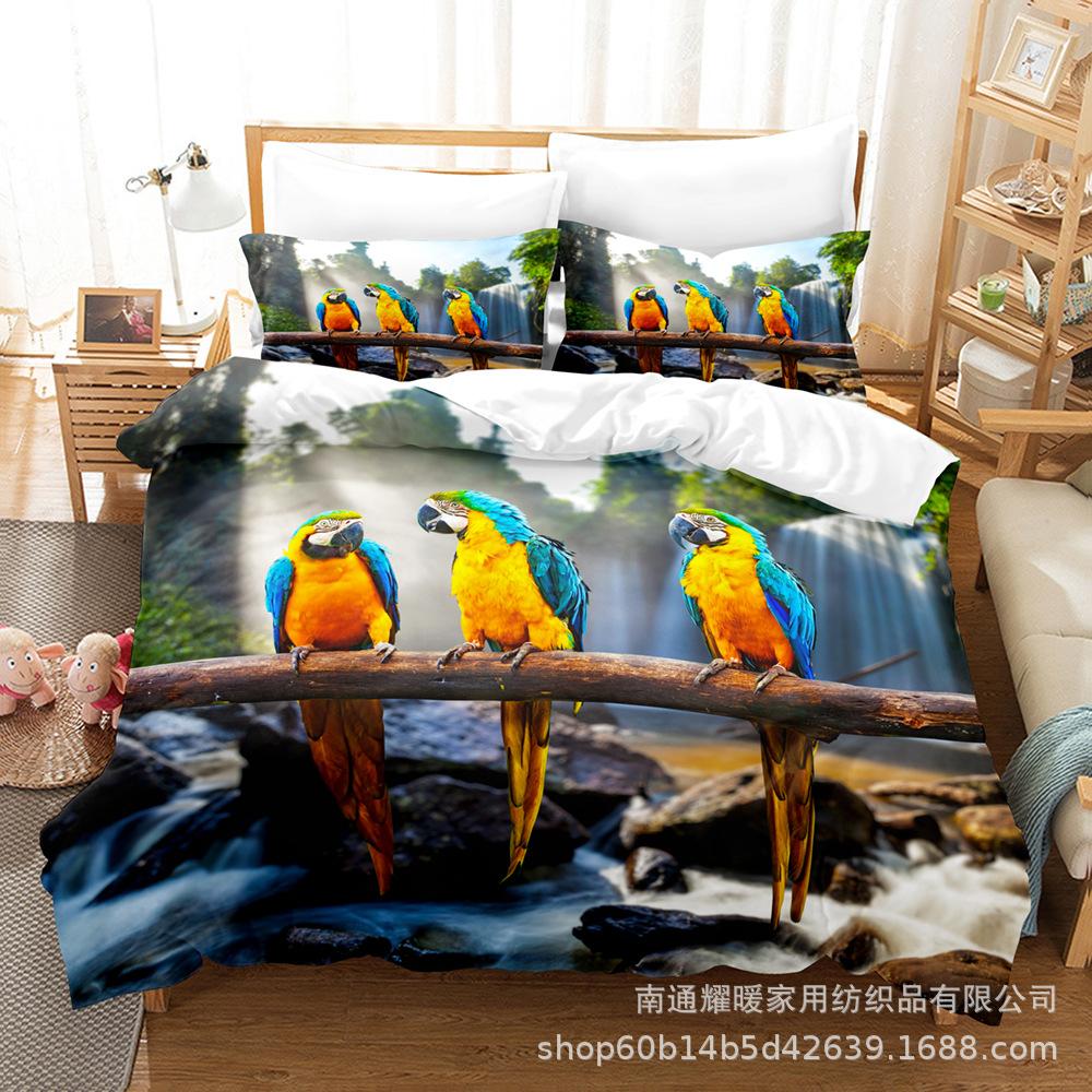 3D Digital Printing Bedding Four-Piece Set Three-Piece Set Parrot Bed Sheet Quilt Pillow