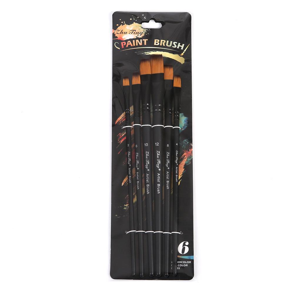 Set de 6 perii de păr din nailon pentru studenții de artă transfrontalieri - Perfect pentru pictură DIY, acuarelă, pictură acrilică și pictură în ulei.