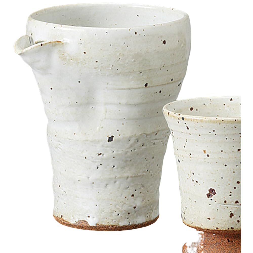 Sake Tokkuri and Ochoko Diameter 10 X 8 X Height Arakohiki Katakuchi Mino Suitable for Hot Cold and Japanese Sake Ale-net Set, (Cupcake) Set, 11cm,