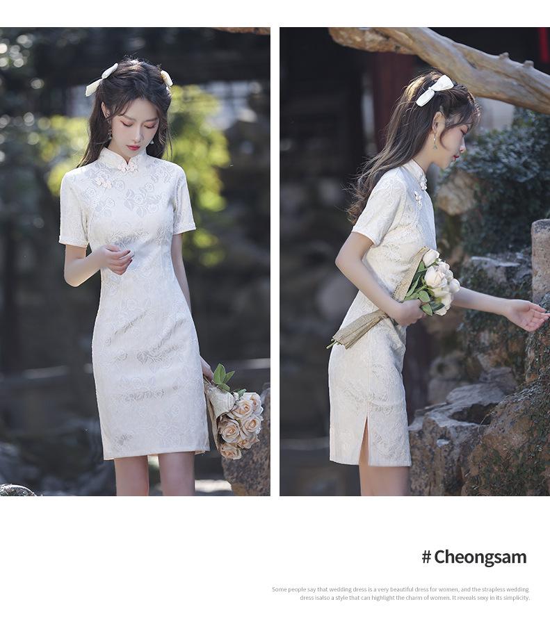 Petite White Retro Cheongsam 2025: Autumn High-End Short Dress for Girls